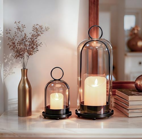 Hurricane Candle Holders Set of 2, 5" & 4" Metal and Glass Candle Lantern with Clear Dome for Pillar Candle, Wedding & Christmas Table Centerpiece, Farmhouse Home Decor (Black, Large & Small) - Image 5