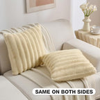 FUTEI Pack of 2 Faux Mink Fur Throw Pillow Covers 22x22 Inch, Beige - Image 4