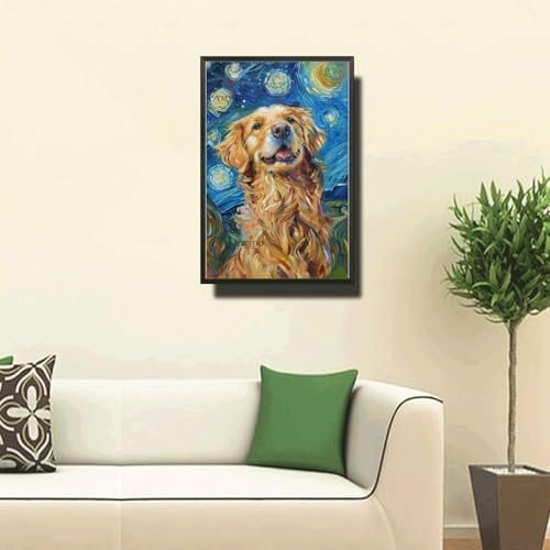 Metal Sign Vintage Tin Sign Golden Retriever Starry Night Retriever Golden Friend in Night for Home Park and Seasonal Celebrations Waterproof Aluminum 12×16 Inches with Metal Frame - Image 2