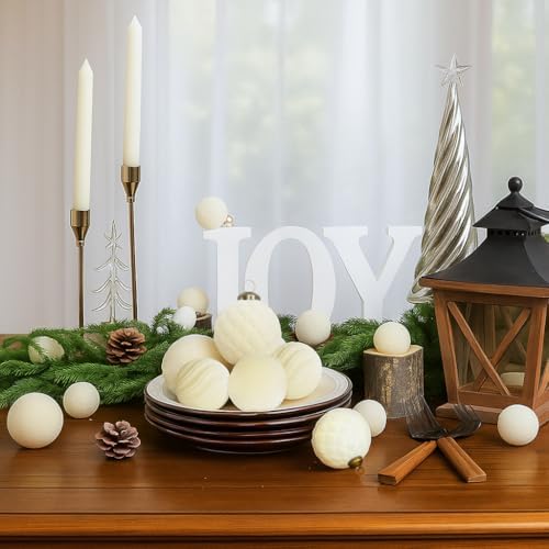 XmasExp 36PCS Velvet Christmas Ornaments Set Mixed Flocked Balls Ornaments Shatterproof Christmas Tree Decorations for Holiday,Party,Home(Beige) - Image 5