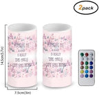 Pink Flameless Candles LED Mothers Day Floral Decorative Candles Battery Operated Ornage Flickering Candles with 18-Key Remote Timer Pillar for Home Living Room Party Table Decorations - Image 3