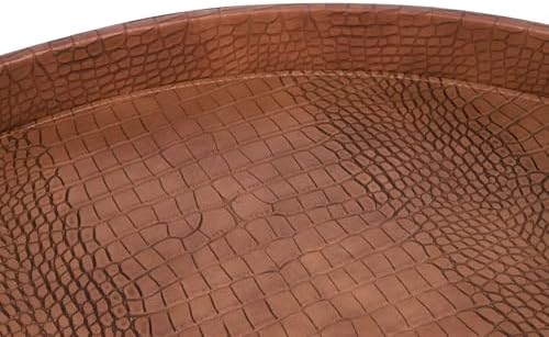 HofferRuffer Large Round Serving Tray 24'', Elegant Faux Leather Circle Ottoman Table Tray, Serve Tea Coffee Breakfast in Bedroom Living Room Kitchen (Antique Brown, 24'') - Image 7