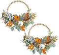 2PCS 16 inch Wood Beads Wreath,Fall Wreaths for Front Door,Eucalyptus Berries Pumpkins Lamb Ears Leaves Autumn Wreaths for Front Door, Fall Decor, Porch Wall, Home Outdoor Holiday Decor by CIROASES