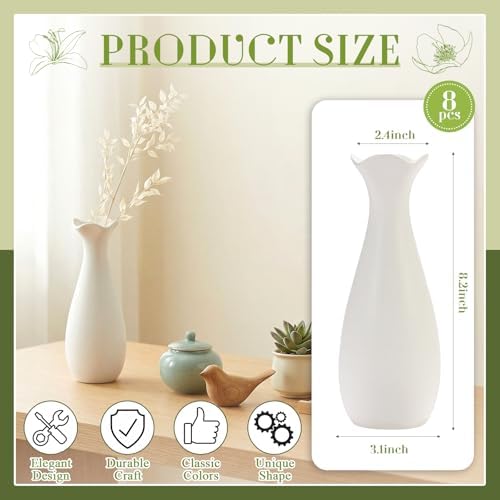 Qinyoung 8 Set White Ceramic Vases for Flowers, 8'' Small Vase, Stylish - Image 2