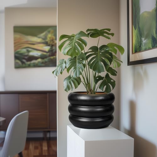 SQOWL 10 Inch Pot for Plants - Ceramic Planter for Indoor Plants Large Plant Pot with Drainage Hole Outdoor Flower Pot Decorative Round Planter for Porch House Decor Black - Image 5