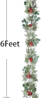Lvydec Christmas 6Ft Pine Christmas Garland, Realistic Artificial Faux Greenery Garland with Pine Cone,Berry and Eucalyptus Leaves Cypress Garland for Mantle Holiday Fireplace Winter Christmas Decor - Image 6