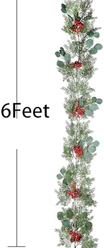 Lvydec Christmas 6Ft Pine Christmas Garland, Realistic Artificial Faux Greenery Garland with Pine Cone,Berry and Eucalyptus Leaves Cypress Garland for Mantle Holiday Fireplace Winter Christmas Decor - Image 6