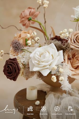 Ling's moment Artificial Wedding Fall Flowers Deluxe Combo, Beige & Brown - Image 3