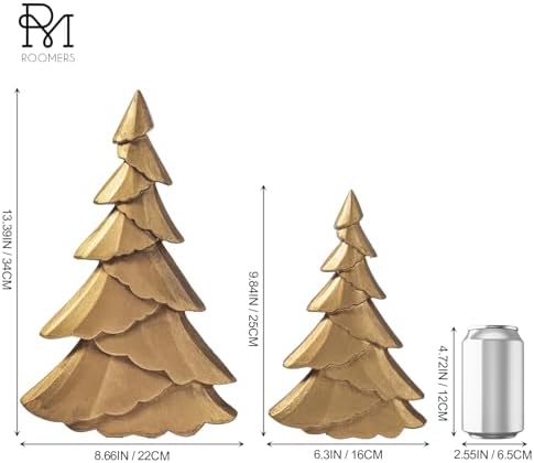 RM ROOMERS Christmas Tree Figurines Wooden, Set of 2 Gold Christmas Tree - Image 3