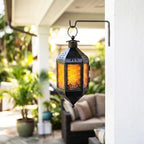 Vela Lanterns Hanging Moroccan Lamp - Exotic Decorative Patio & Porch Decor, Indoor Outdoor Tea Light Candle Lantern Holder with Chain (11" Medium, Amber Glass, 3-Pack) - Image 6