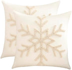 Christmas Throw Pillow Covers 18x18 Set of 2 Beige Xmas Snowflake by Tosleo