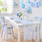 Light Blue Gauze Table Runner Fabric Sparkling Gold Star 10ft Rectangular - Image 2