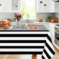 Fanqisi 2 Packs Black and White Striped Tablecloth 57 x 120 Inch Rectangle Waterproof Table Cover Halloween Table Cloth for Birthday Wedding Dining Banquet Outdoor Party Decorations by Fanqisi