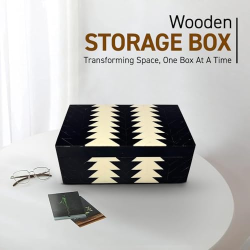 Perilla Home ﻿Home Decor Decorative Storage Wooden Box Small Wooden Organizer Tool Stash Card Craft Trinket Memory Keepsake Jewelry Box for Men and Women, Makalu, Gifts For All, Black & Off White - Image 2