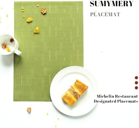 Placemats Set of 12 Vinyl/Plastic Woven Place Mats for Kitchen Table Indoor/Outdoor Washable Placemat Wipeable Dining Table Mats (Oliver Green,12) - Image 4