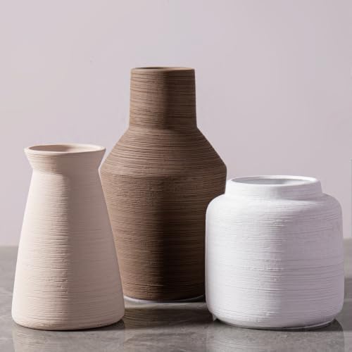 Ceramic Bud Vase Set of 3, Boho Centerpiece Flower Vases by TZIZO