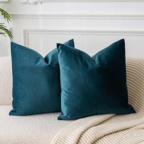 JUSPURBET 28x28 Euro Velvet Throw Pillow Covers Set of 2,Peacock Blue by JUSPURBETHOME