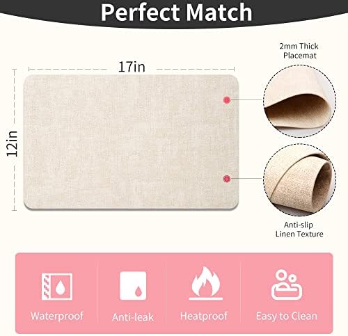 Maxpearl Faux Leather Placemats Set of 8, Easy to Clean, Beige - Image 6