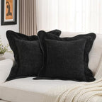 FUTEI Pack of 2 Chenille Throw Pillow Covers 18x18 Inch, Black by FUTEI