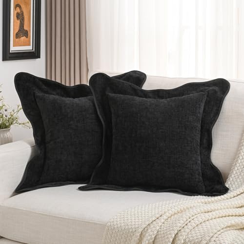 FUTEI Pack of 2 Chenille Throw Pillow Covers 18x18 Inch, Black by FUTEI