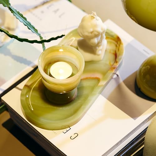 Natural Marble Decorative Tray, 9.8”x4.4”, Olive Green - Image 3