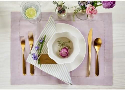 Solino Home 100% Pure Linen Placemats Lilac Hemstitch, 14 x 19 in, Set of 4 - Image 2
