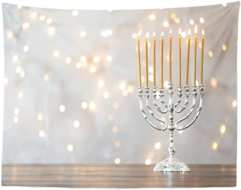 BELECO 8x6ft Fabric Happy Hanukkah Photography Backdrop Menorah Silver White Glitter Bokeh Lights Chanukah Holiday Decorations Banner Jewish Holy Festival Israel Party Supplies Studio Photo Props - Image 5