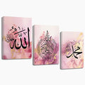 QIXIANG Islamic Canvas Wall Art 3 Pieces Pink Muslim Prints Arabic Calligraphy Painting Quran Abstract Posters for Home Decor Framed (Islamic - C,24.00" x 36.00" x3Pcs) by QIXIANG