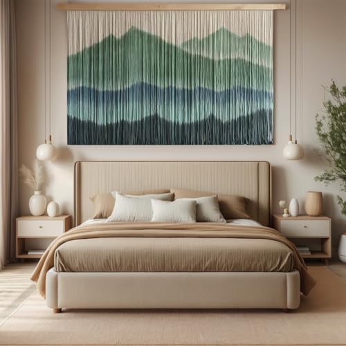 Sdjazl Woven Boho Macrame Wall Hanging Home Decor Tapestry Dip-Dyed Large Modern Handmade Colorful Mountain Landspace for Living room (green) - Image 4