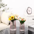Ribbed Flower Vases Set of 2, Pink Vases for Flowers, Flower Vase for Bouquet, Modern Ribbed Glass Vase for Living Room, Bedroom, Dining Table, Office, Wedding, Centerpieces - Image 2