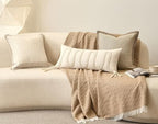 Beige Decorative Lumbar Pillow Cover 12x28, Handwoven Boho Long Body Pillowcase, Farmhouse Linen Cotton Pillow Cushion Case for Sofa, Bed, Living Room, Bedroom - Image 4