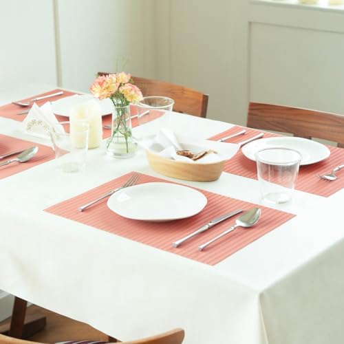 Placemats Set of 12 Vinyl/Plastic Woven Place Mats for Kitchen Table Indoor/Outdoor Washable Placemat Wipeable Dining Table Mats (Red Stripes,12) - Image 6