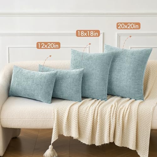 MIULEE Soft Chenille Euro Throw Pillow Covers Light Blue 24x24 Pack of 2 - Image 4