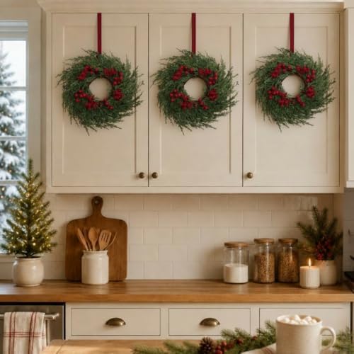4 Pcs Mini Christmas Cedar with Berries Wreaths 12" Drop Wreath - Image 5