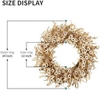 24 Inch White Floral Wreaths for Front Door - Spring Summer Decor with Artificial Eucalyptus, Boxwood & Grain Stems, All Season Farmhouse Wreath for Indoor Outdoor - Image 2