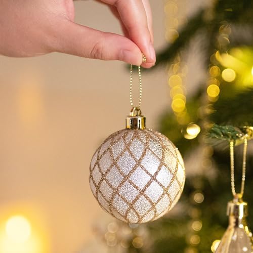 Valery Madelyn Christmas Ball Ornaments, 100ct White and Gold Shatterproof Christmas Tree Decorations Set, Elegant Hanging Ornaments for Xmas Trees Bulk Holiday Wedding Party Decor - Image 5
