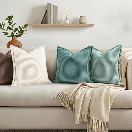 decorUhome Fall Corduroy Teal Throw Pillow Covers 24x24 Set of 2 - Image 5