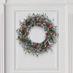 20 Inches Christmas Wreath Winter Wreaths Holiday Christmas Wreaths for Front Door Christmas Berry Wreath with Pine Needles Pine Cones Red Berries for Window Indoor Outdoor Winter Decorations - Image 5