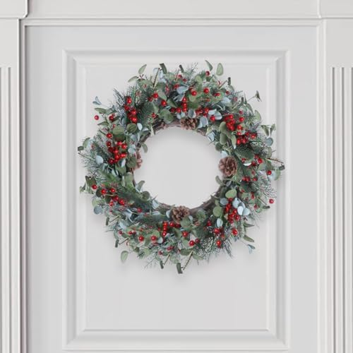 20 Inches Christmas Wreath Winter Wreaths Holiday Christmas Wreaths for Front Door Christmas Berry Wreath with Pine Needles Pine Cones Red Berries for Window Indoor Outdoor Winter Decorations - Image 5