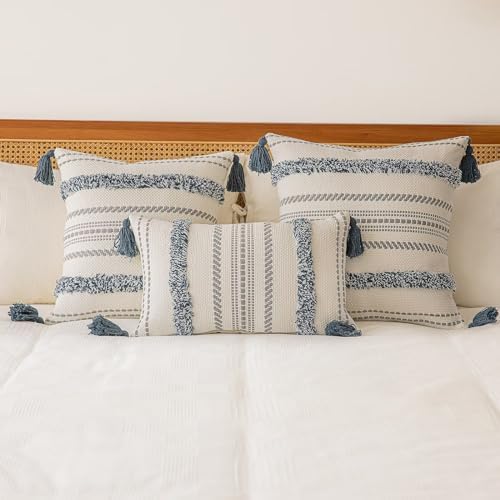 BUIOVBEY Boho Throw Pillow Covers Woven Tufted Pillow Cases with Tassels - Image 5