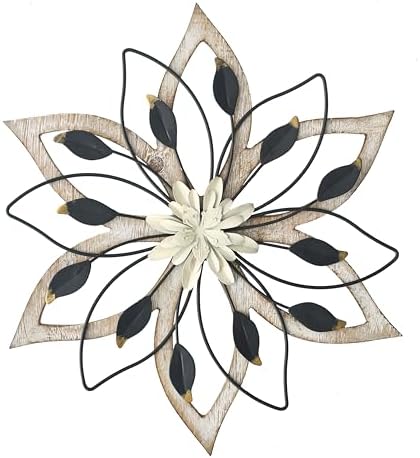 Remenna Whitewash Flowers Wood Wall Decor, Metal Rustic Wall Art Farmhouse Wall Decorations Multiple Floral Hanging Decor for Bathroom Living Room Home Office Garden Kitchen by REMENNA