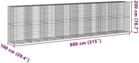 vidaXL Gabion Basket with Cover 315"x39.4"x78.7" Galvanized Iron - Image 3