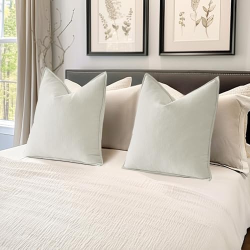 MIULEE Pack of 2 Cream White Euro Shams Chenille Pillow Covers 26x26 Inch - Image 5