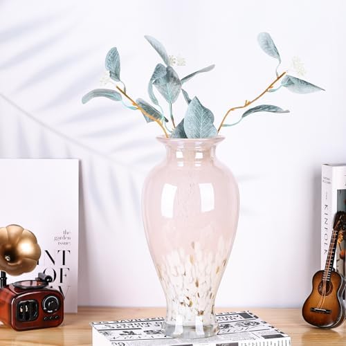 11.8" Tall Pink Glass Vase Beautiful Hand Blown Glass Vase Modern Art Home Decor, Wide Mouth Colorful Vases for Mantle Dining Table Centerpiece, Entryway Living Room Wedding Decoration - Image 4