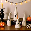 Halloween Decor Ceramic Ghost: 4 pcs Cute Halloween Decorations Indoor, Rustic Witch Hat Shape Ghost Figurine, Farmhouse Table Desk Tiered Tray Mantel Fireplace Decor for Kids Home Office by Pawliss