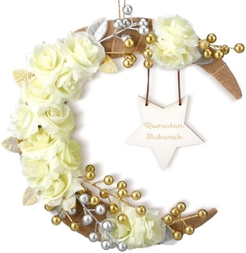 Lineshading Eid Ramadan Mubarak Wreaths Ramadan Decorations for Home Front Door Eid Decor Round Metal Hoop Floral Hanging Garland for Wall Window Indoors Outdoor Farmhouse Decor by Lineshading