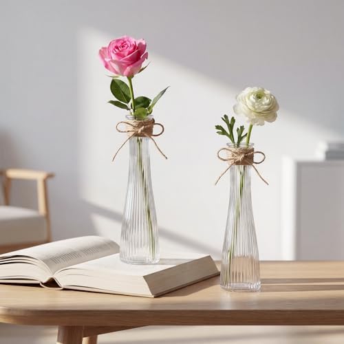 Set of 12 Clear Glass Bud Vases for Centerpiece, Ribbed - Image 3