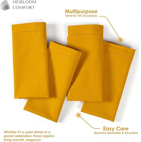 Mustard Yellow Cloth Napkins 18"x18" - Set of 12-100% Cotton, Absorbent, Reusable, Soft, Washable - Hemstitch Mitered Edges - Ideal for Dinner, Everyday, Baby Showers, Events - Image 5