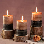 KONNI Layered Pillar Candles Set of 3, 3"x 4" Table Decor Coffee - Image 3