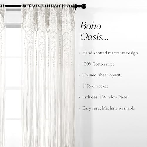 Lush Decor Boho Macrame Textured Cotton Window Curtain Panel Single 40" W x 95" L White - Macrame Curtains for Windows, Room Divider, Boho Wall Decor - Image 6